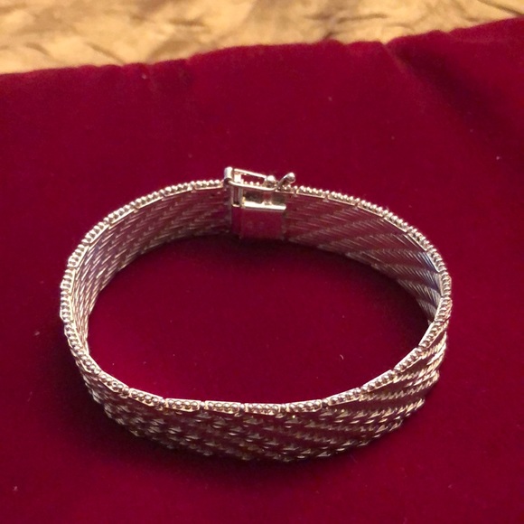 Vintage IBB Sterling Silver Wide Woven Bracelet - Picture 10 of 15